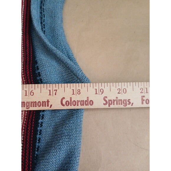 Chaps Sweater Vest Small Blue Long Tunic Southwest Blue Aztec Boho Cowgirl - Picture 3 of 6